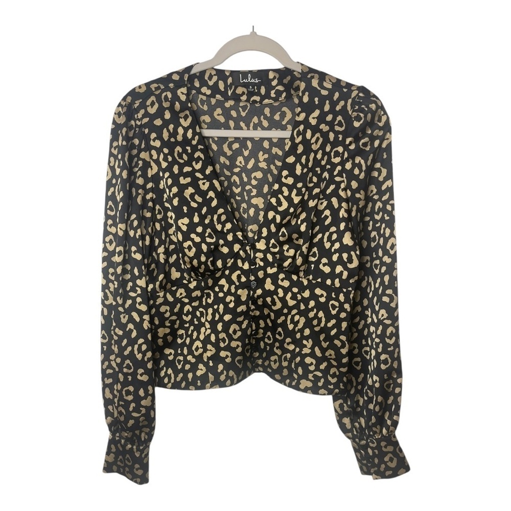 Lulus Cambera Black Leopard Print Button-Up Blouse - Picture 1 of 6